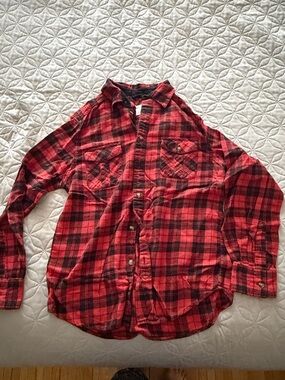 100% cotton Red Plaid Flannel Shirt - Classic Button-Up